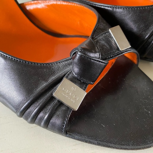 GUCCI Leather Slides Black Kitten Heel Size 6 🧡 - Picture 8 of 9